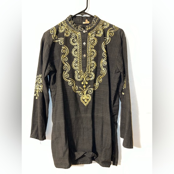 Vintage Hippie Black & Gold embroidered tunic - Picture 1 of 8